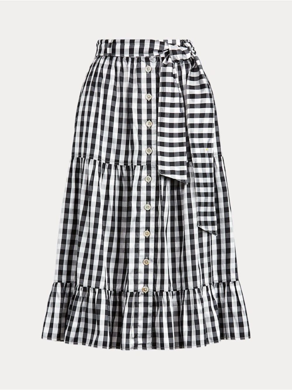 Polo Ralph Lauren 100% Silk Black White Boho Gingham Tiered Maxi Skirt SZ 2 NWT